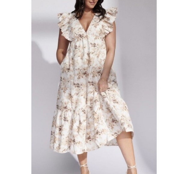 Abercrombie & Fitch Flutter Ruffle Sleeve Midi Poplin Dress XXXL 3X Cottagecore - Picture 13 of 13